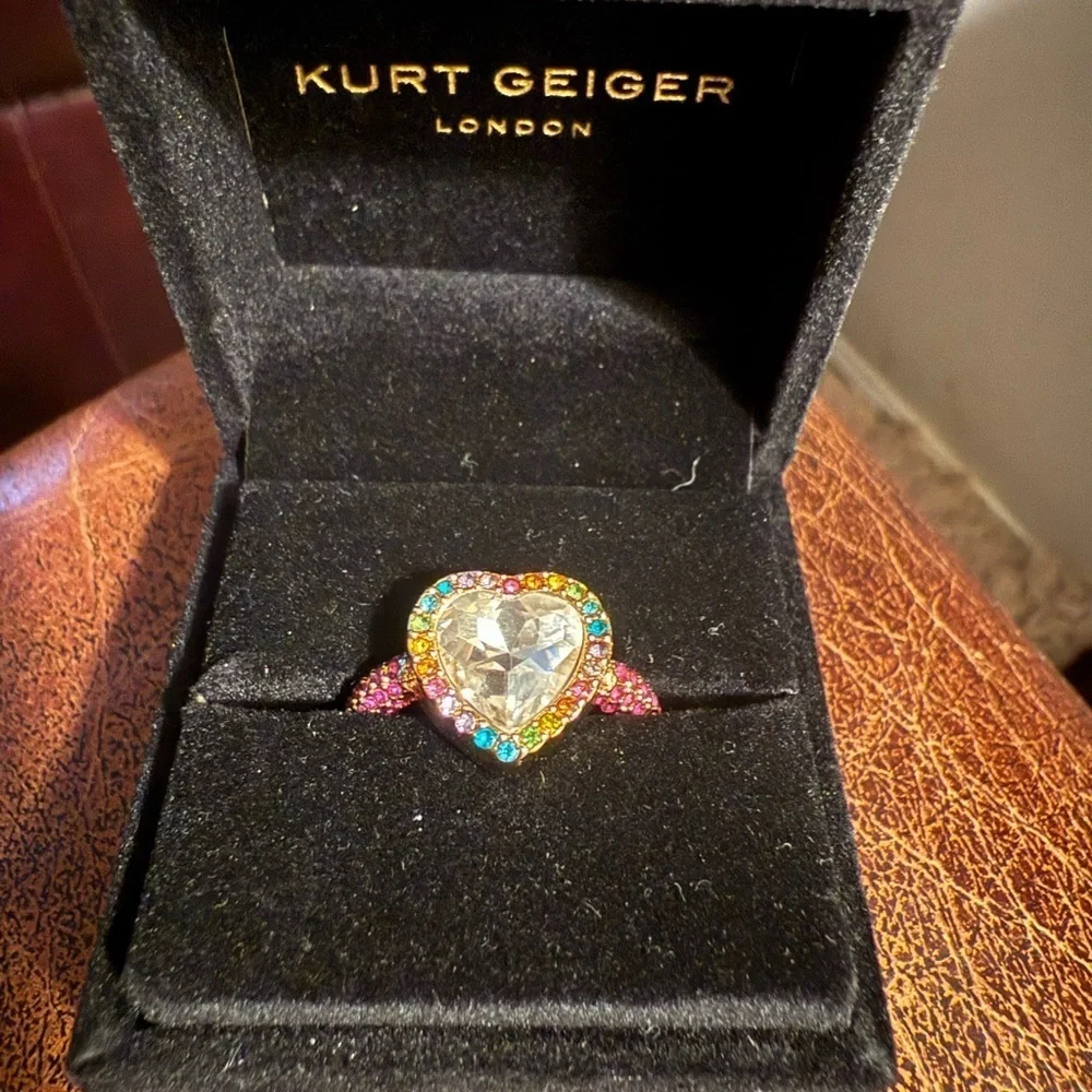 Kurt Geiger London Rainbow Heart Ring Size 7